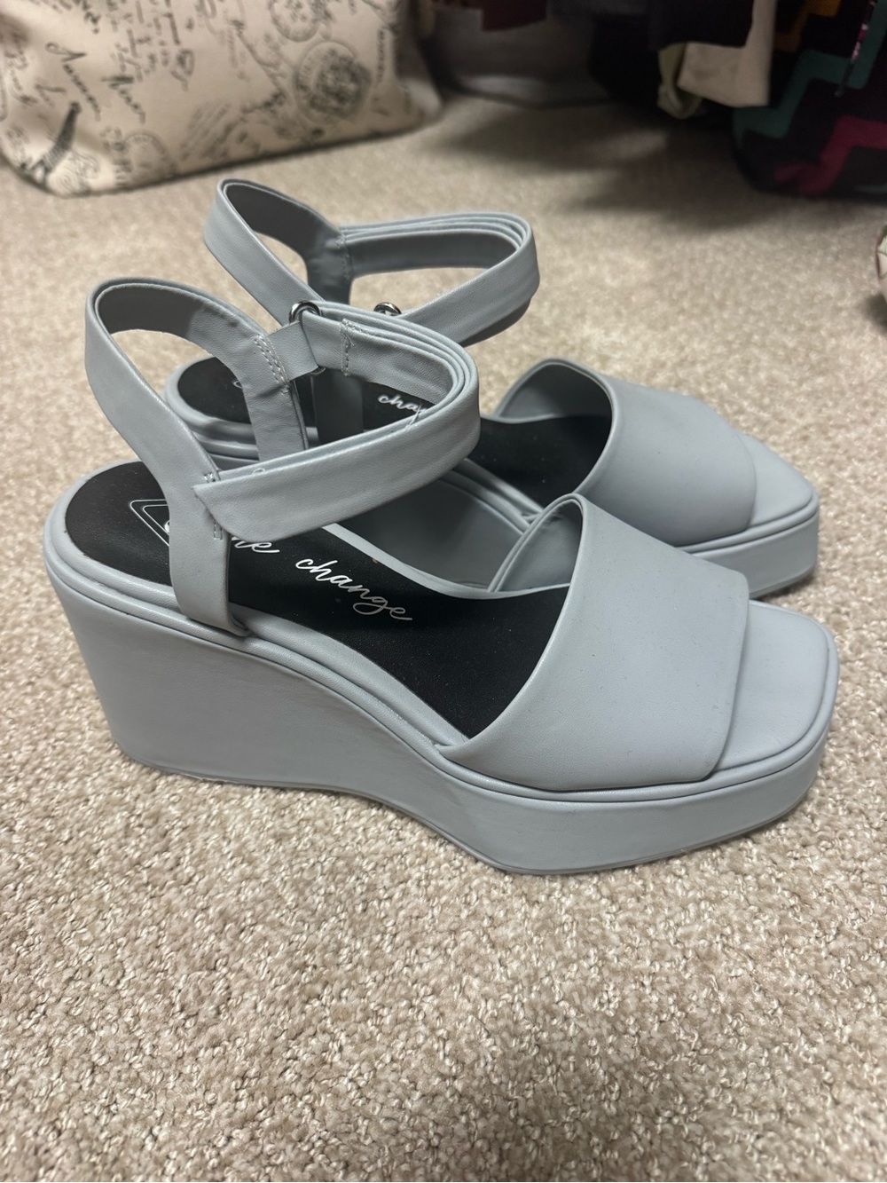 Gianni Bini Light Gray Ankle-Strap Platform Wedges